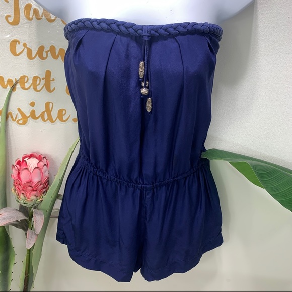 ALICE & TRIXIE Navy Blue Silk Strapless Romper Small - Picture 7 of 12